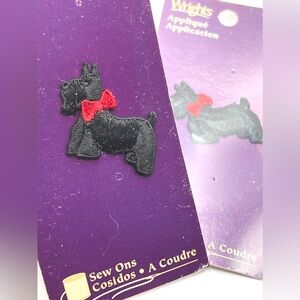 Set of 2 Wrights Black Dog Red Bow Appliqué Sew On/Iron On Sewing Decor Patches